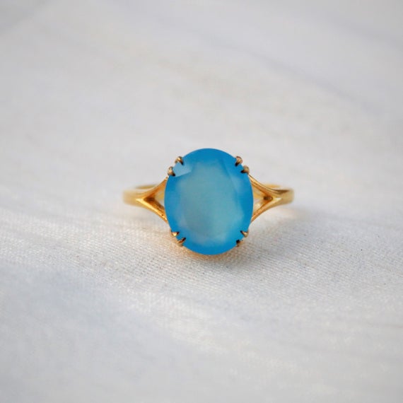 Blue Chalcedony Ring, 925 Sterling Silver Ring, Gold Plated Ring, Everyday Ring, Handmade Ring, Stackable Ring, Proposal Ring, Oval Ring