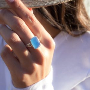 Shop Blue Chalcedony Rings! Blue Chalcedony Ring ~ Statement ~ Handmade ~ Gemstone ~ Faceted ~Hippie ~ Gypsy ~ Gift For Her~ Mermaid Jewelry ~ Ocean ~ MR177 | Natural genuine Blue Chalcedony rings, simple unique handcrafted gemstone rings. #rings #jewelry #shopping #gift #handmade #fashion #style #affiliate #ad