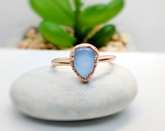 Blue Chalcedony Ring, Gold Handmade Ring, Blue Stone Ring, Blue Crystal Ring, Unique Ring, Boho Ring, Birthday Gift For Her, Statement Ring