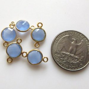 Shop Blue Chalcedony Round Beads! 10Pcs 9mm/7mm Natural Blue Chalcedony Round 925 Silver Bezel Connector Charm, Single/Double Loop Chalcedony Gemstone Charm, GDS1654 | Natural genuine round Blue Chalcedony beads for beading and jewelry making.  #jewelry #beads #beadedjewelry #diyjewelry #jewelrymaking #beadstore #beading #affiliate #ad