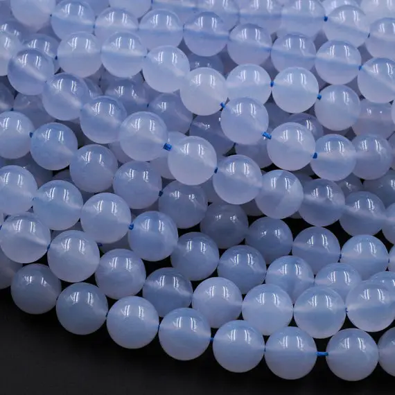 Natural Blue Chalcedony Round Smooth 4mm 6mm 8mm 10mm Beads Gemmy Clear Gemstone 15.5" Strand
