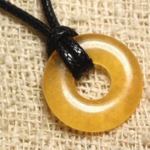 Shop Calcite Pendants! Stone Pendant Necklace – Calcite Yellow Donut 20mm | Natural genuine Calcite pendants. Buy crystal jewelry, handmade handcrafted artisan jewelry for women.  Unique handmade gift ideas. #jewelry #beadedpendants #beadedjewelry #gift #shopping #handmadejewelry #fashion #style #product #pendants #affiliate #ad