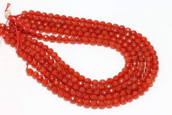 Gu-5825-2 - Red Carnelian Faceted Round Beads - 64 Facetes - 8mm - Gemstone Beads - 16" Full Strand