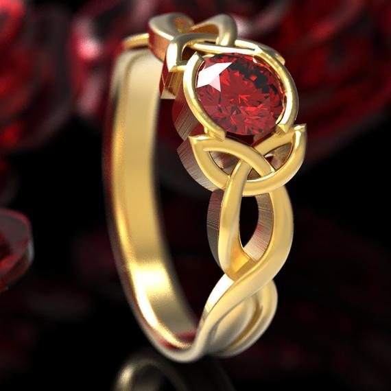 Celtic Ruby Engagement Ring, Gold Engagement Ring, Ruby Solitaire Ring, Platinum Ruby Ring, Celtic Wedding Ring, Gold Ruby Ring, 405