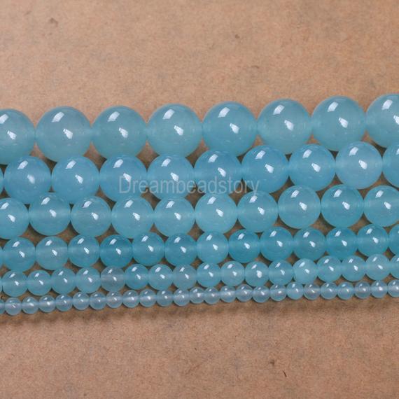Chalcedony Beads, Smooth Round Light Blue Chalcedony Round 4 6 8 10 12 14mm Chalcedony Stone Beads