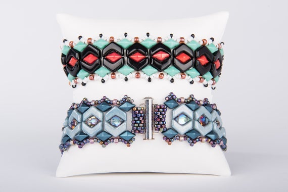 Chevron Tracks Bracelet Using Chevron Duo And Gemduo Or Diamonduo Beads - Pdf Tutorial Beading