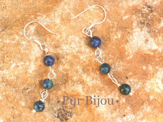 Boucles Oreilles Argent 925 Et Pierre - Chrysocolle 4mm