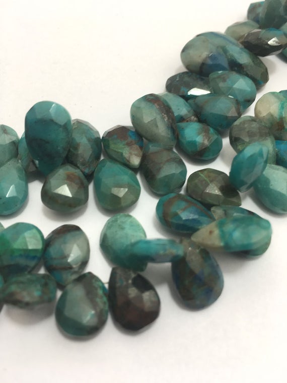 Chrysocolla Faceted  Briolette Pears 8x16 To 9x15 Mm Gemstone Beads Strand Sale / Faceted Pears / Chrysocolla Briolette Strand Wholesale