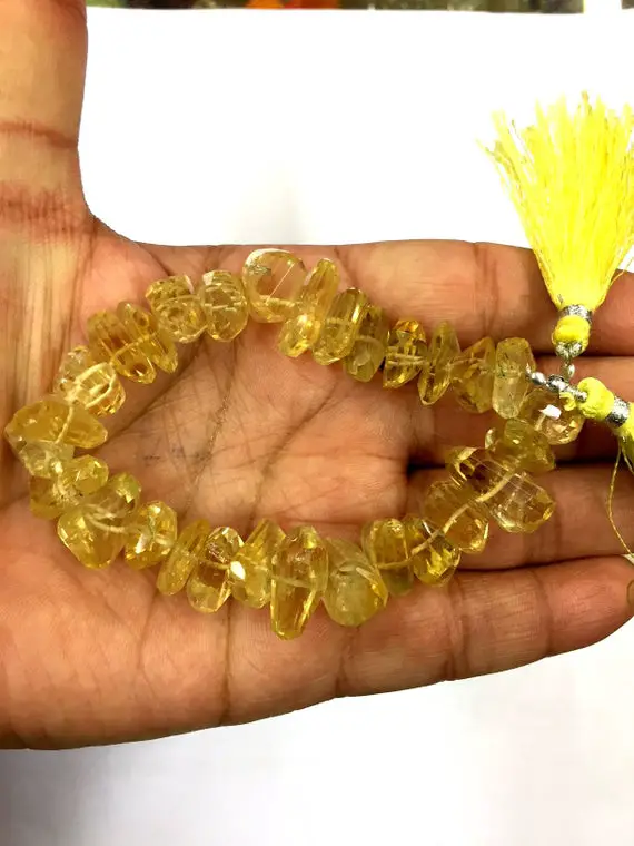 Natural Stone Citrine Faceted Nugget Beads 10mm Nugget Shape Gemstone Beads 8" Strand