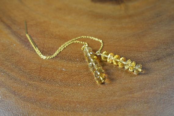 Golden Citrine Ear Threaders In 14k Gold // Long Gemstone Earring // November Birthstone // 13th Anniversary Gift // Statement Earrings