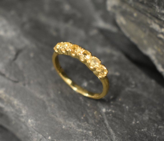 Gold Citrine Ring, Natural Citrine, Stackable Band, November Birthstone, Gold Plated Ring, Dainty Yellow Band, Stackable Ring, Vermeil Ring