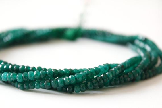 Natural Green Emerald Quartz 4 Mm Faceted Rondelle Beads Strand Length 14.5 Inches