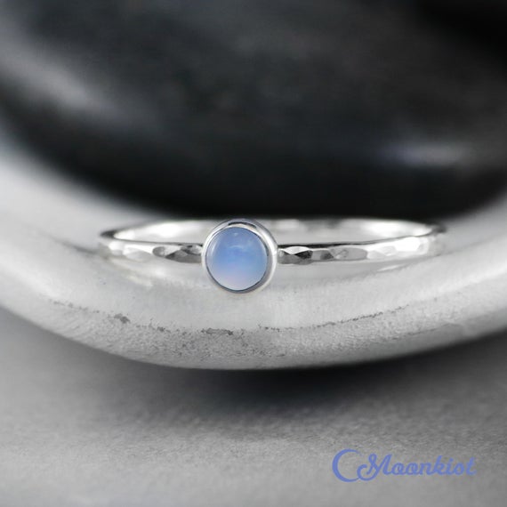 Dainty Blue Quartz Pinky Ring, Sterling Silver Blue Chalcedony Ring, Quartz Stacking Ring, Blue Chalcedony Stack Ring | Moonkist Creations
