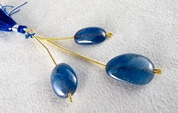 Designer 3 Pcs 37 Carats Unheat Blue Sapphire Tumble Beads Gemstone For Hanging Drop