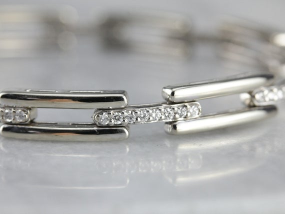 White Gold Diamond Link Bracelet, Layering Bracelet, Stacking Bracelet, Anniversary Gift Pjlcxmwn-c