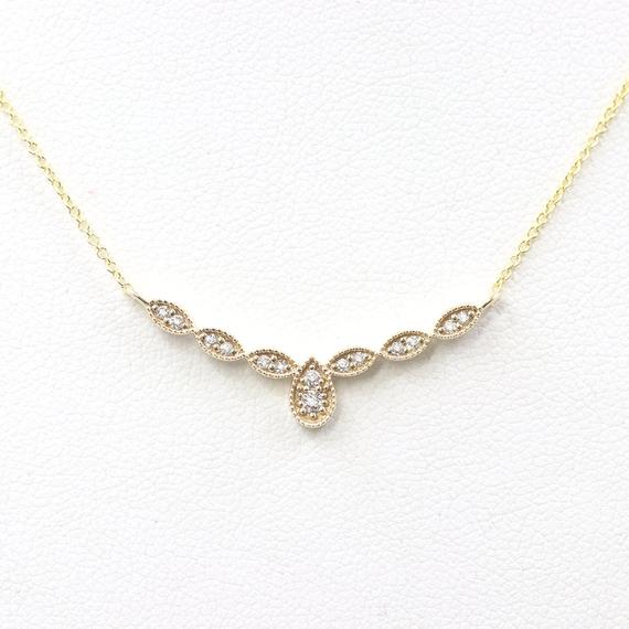 14k Diamond Art Deco Curved Necklace / Diamond Necklace / Everyday Necklace / Art Deco Necklace / Yellow Gold / Curved Bar Necklace