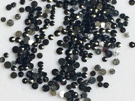 Black Diamonds, 1.5-2mm Melee Diamonds, Round Rose Cut Flat Back Cabochon Faceted Black Diamond For Jewelry (5pc To 10pc)-dsa1