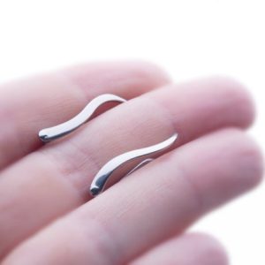 Wavy ear climber titanium, lobe ear crawler wave earrings, minimal hypoallergenic earring cuffs | Natural genuine Gemstone earrings. Buy crystal jewelry, handmade handcrafted artisan jewelry for women.  Unique handmade gift ideas. #jewelry #beadedearrings #beadedjewelry #gift #shopping #handmadejewelry #fashion #style #product #earrings #affiliate #ad