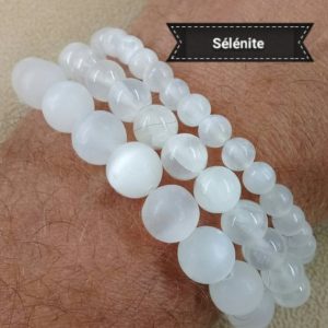 Shop Selenite Bracelets! Elastic bracelet made of SELENITE pearl, natural stones (lithotherapy) semi-precious stones – multi sizes 6 8 10mm | Natural genuine Selenite bracelets. Buy crystal jewelry, handmade handcrafted artisan jewelry for women.  Unique handmade gift ideas. #jewelry #beadedbracelets #beadedjewelry #gift #shopping #handmadejewelry #fashion #style #product #bracelets #affiliate #ad