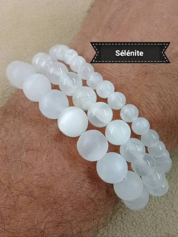 Bracelet élastique En Perle De SÉlÉnite, Pierres Naturelles (lithothérapie) Semi-précieuses - Multi Tailles 6 8 10mm