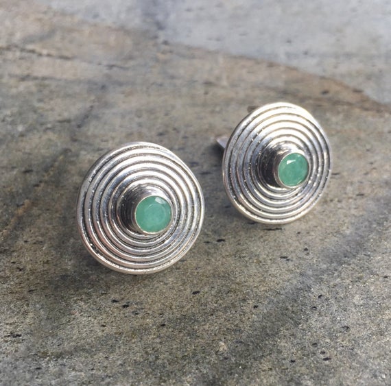 Natural Emerald Studs, Natural Emerald, Vintage Emerald Earrings, May Birthstone, May Earrings, Infinity Earrings, Solid Silver, Pure Silver
