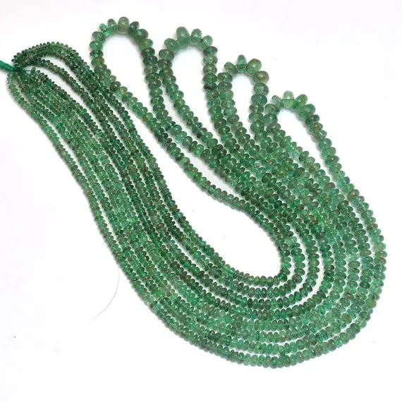 Natural Green Emerald Gemstone 3mm-6mm Smooth Rondelle Beads | 18inch Strand | Aaa Emerald Precious Gemstone Beads Strand For Jewelry Making