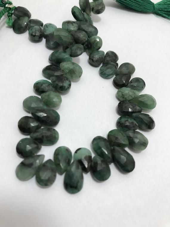 Emerald Faceted Pears 6x9 To 7x12mm 9 Inches 90 Cts /emerald/faceted Pears/semiprecious Beads/gemstone Beads/rare Beads/stone Beads/pears .