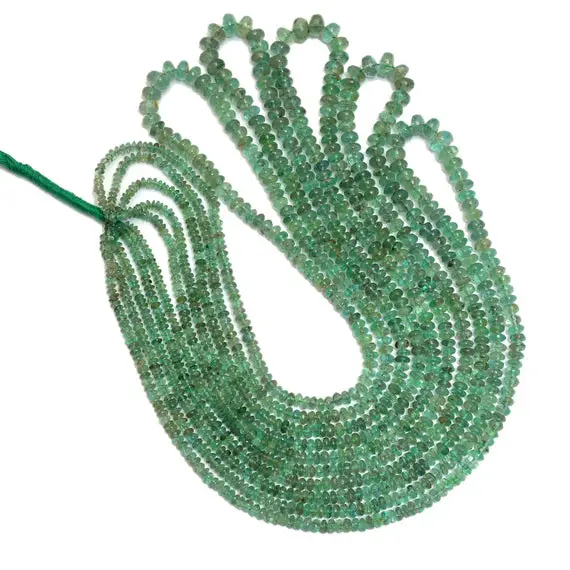 Aaa+ Emerald Precious Gemstone 3mm-5mm Smooth Rondelle Beads | 16inch Strand | Natural Green Emerald Precious Gemstone Graduating Beads