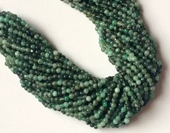 4mm Emerald Round Beads, Natural Emerald Plain Round Balls, 13 Inch Emerald Plain Rondelle Strand For Jewelry (1st To 5st Options) - Nt15