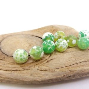 6  BEADS Green yellow Fire Agate Gemstone Beads 8mm / Snow Agate beads / Cracked Agate Beads Desert Agate Beads / Dragonsvein Agate | Natural genuine beads Gemstone beads for beading and jewelry making.  #jewelry #beads #beadedjewelry #diyjewelry #jewelrymaking #beadstore #beading #affiliate #ad