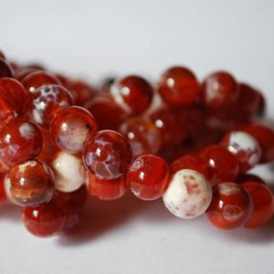 Fire Agate Round Beads - 4mm, 6mm, 8mm, 10mm Sizes - 14" Strand - Gemstone Beads For Jewellery Making | Crystal Beads