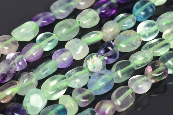 Genuine Natural Multicolor Fluorite Loose Beads Pebble Nugget Shape 7-9mm