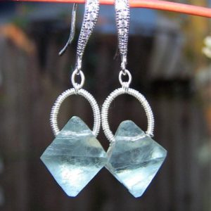 Shop Fluorite Earrings! Fluorite Octahedron Earrings | Natural genuine Fluorite earrings. Buy crystal jewelry, handmade handcrafted artisan jewelry for women.  Unique handmade gift ideas. #jewelry #beadedearrings #beadedjewelry #gift #shopping #handmadejewelry #fashion #style #product #earrings #affiliate #ad