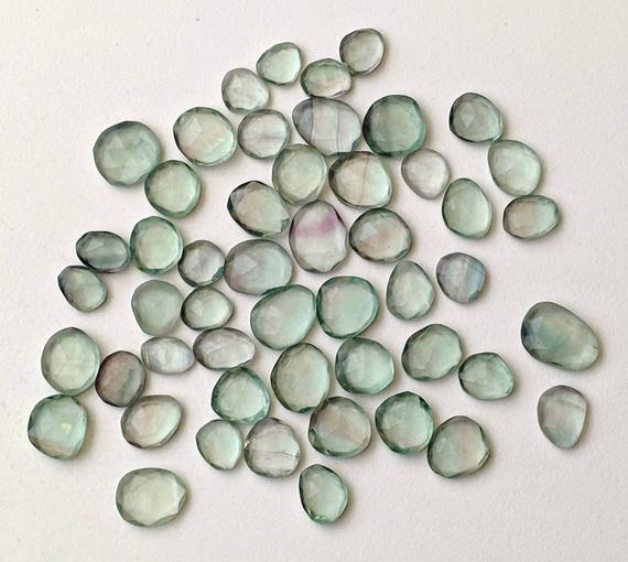 10-13mm Green Fluorite Rose Cut Cabochons, 5 Pcs Natural Faceted Green Fluorite Free Form Shape Flat Back Cabochons - Pnt36