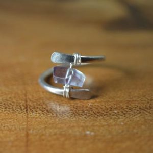 Raw Fluorite Ring in Sterling Silver, 14k Gold // Healing Crystal Ring // Wire Wrapped Gemstone Ring // Bohochic Ring // Rainbow Fluorite | Natural genuine Fluorite rings, simple unique handcrafted gemstone rings. #rings #jewelry #shopping #gift #handmade #fashion #style #affiliate #ad