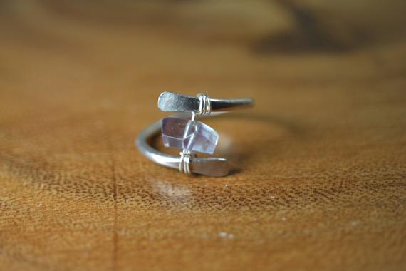 Raw Fluorite Ring In Sterling Silver, 14k Gold // Healing Crystal Ring // Wire Wrapped Gemstone Ring // Bohochic Ring // Rainbow Fluorite