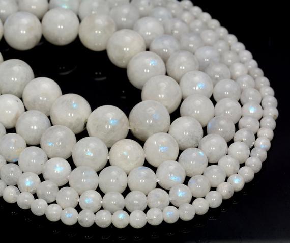 Genuine Rainbow Moonstone Gemstone Indian Grade Aa 4mm 5mm 6mm 7mm 8mm 9mm 10mm 11mm 12mm Round Loose Beads Full Strand (499)