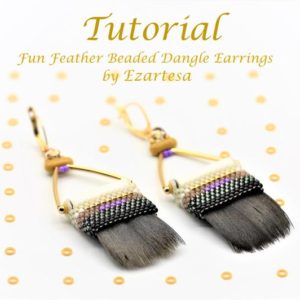 Shop Learn Beading - Books, Kits & Tutorials! Fun Feather Beaded Dangle Earrings Tutorial, Beading Pattern with Purple, White, Beige and Black Glass Seed Beads by Ezartesa | Shop jewelry making and beading supplies, tools & findings for DIY jewelry making and crafts. #jewelrymaking #diyjewelry #jewelrycrafts #jewelrysupplies #beading #affiliate #ad