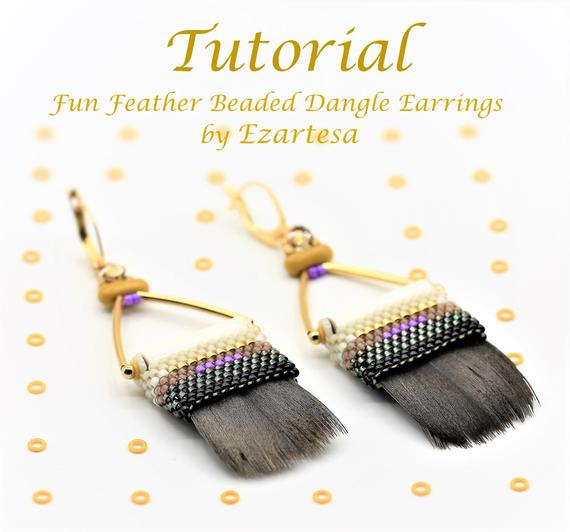 Feather Beaded Statement Dangle Earrings Tutorial: Seed Bead Pattern (pdf Pattern)