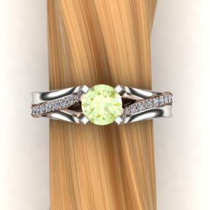 Shop Garnet Engagement Rings! Green Garnet Ring with Diamond Accents | 14k White Gold and 14K Rose Gold Mixed Metals | Mint Grossular Garnet | Natural genuine Garnet rings, simple unique handcrafted gemstone rings. #rings #jewelry #shopping #gift #handmade #fashion #style #affiliate #ad