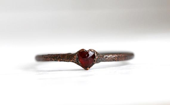 Garnet Heart Ring - Promise Jewelry - Silver Stacking Ring - Romantic Gift For Her