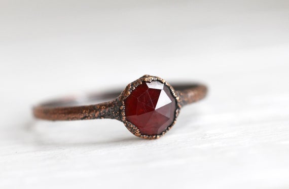 Garnet Ring - January Birthstone Jewelry - Sapphire And Garnet - Faceted Crystal Ring