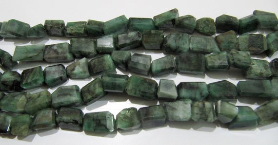 Genuine Emerald Nugget Shape Beads , Laser Cut Natural Emerald Tumbled Beads 8 To 14mm Strand 8 Inches Precious Gemstone Beads