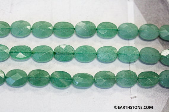 M/ Aventurine 8x10mm/ 13x18mm Faceted Flat Oval Beads. 15.5" Strand Natural Green Quartz Beads For Jewelry Making