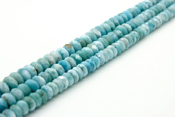 Genuine Larimar Beads, Natural Real Aaa Blue Larimar Faceted Rondelle Natural Gemstone Beads - Rdf60