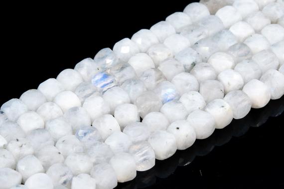 Genuine Natural Rainbow Moonstone Loose Beads Grade A Faceted Cube Shape 4mm