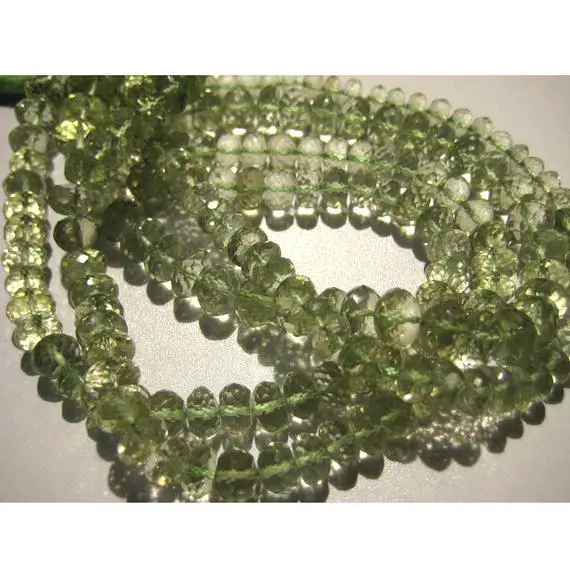 8mm Green Amethyst Micro Faceted Rondelles, Green Amethyst Faceted Beads, Green Amethyst Beads For Jewelry (5in To 10in Options)