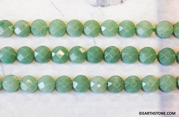 M/ Aventurine 10mm/ 8mm Faceted Coin Beads 15.5" Strand Natural Green Gemstone Quartz Beads For Jewelry Making