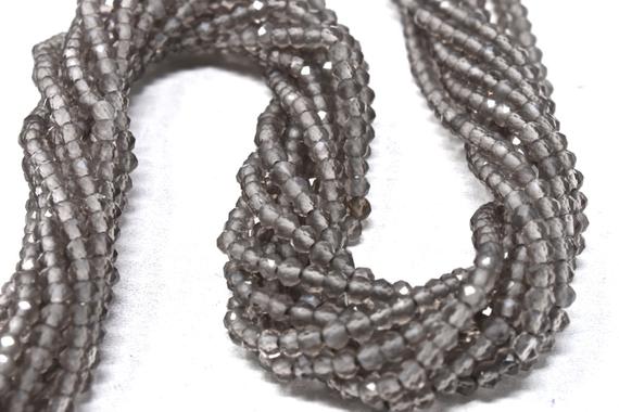 Grey Moonstone Rondelle Beads, 2mm Silver Gemstone Beads, 13" Strand Gray Micro Faceted Rondelles, Jewelry Making Supplies