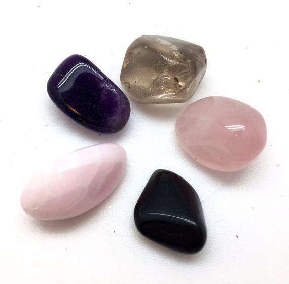 Grief Gift Set - Healing Crystals And Stones - Mangano Calcite, Apache Tears, Amethyst, Quartz Crystals (clear, Rose, Smoky) - Grief Healing